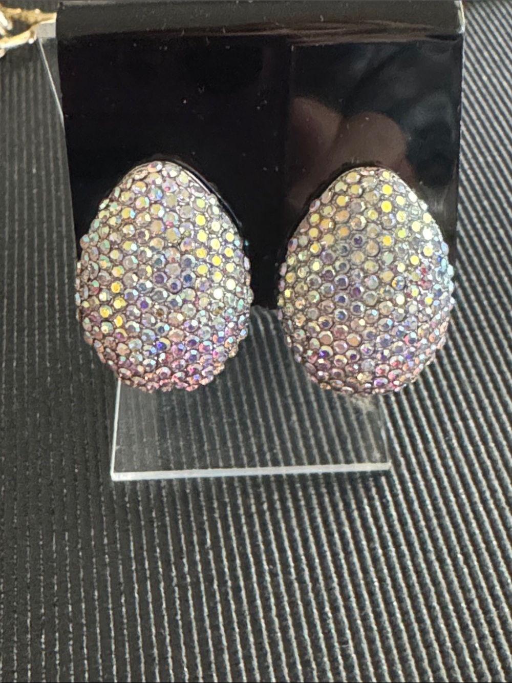 Sparkling Iridescent Teardrop Clip On Earrings